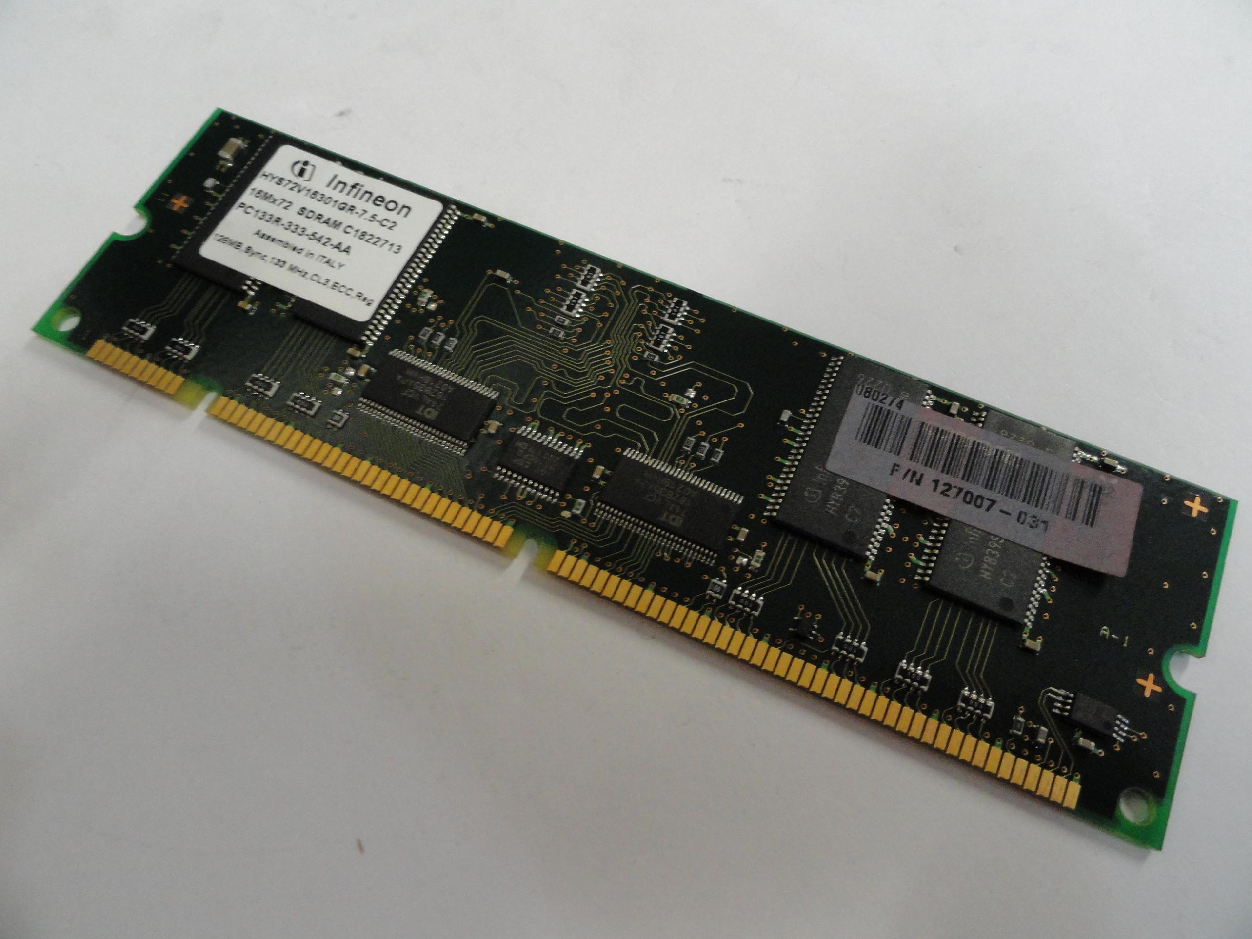 Infineon Compaq 128MB PC133 133MHz CL3 ECC Reg 168-Pin DIMM ( HYS72V16301GR-7.5-C2 127007-031 ) REF