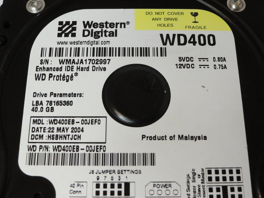 PR21026_WD400EB-00JEF0_Western Digital 40Gb IDE 5400rpm 3.5in HDD - Image2