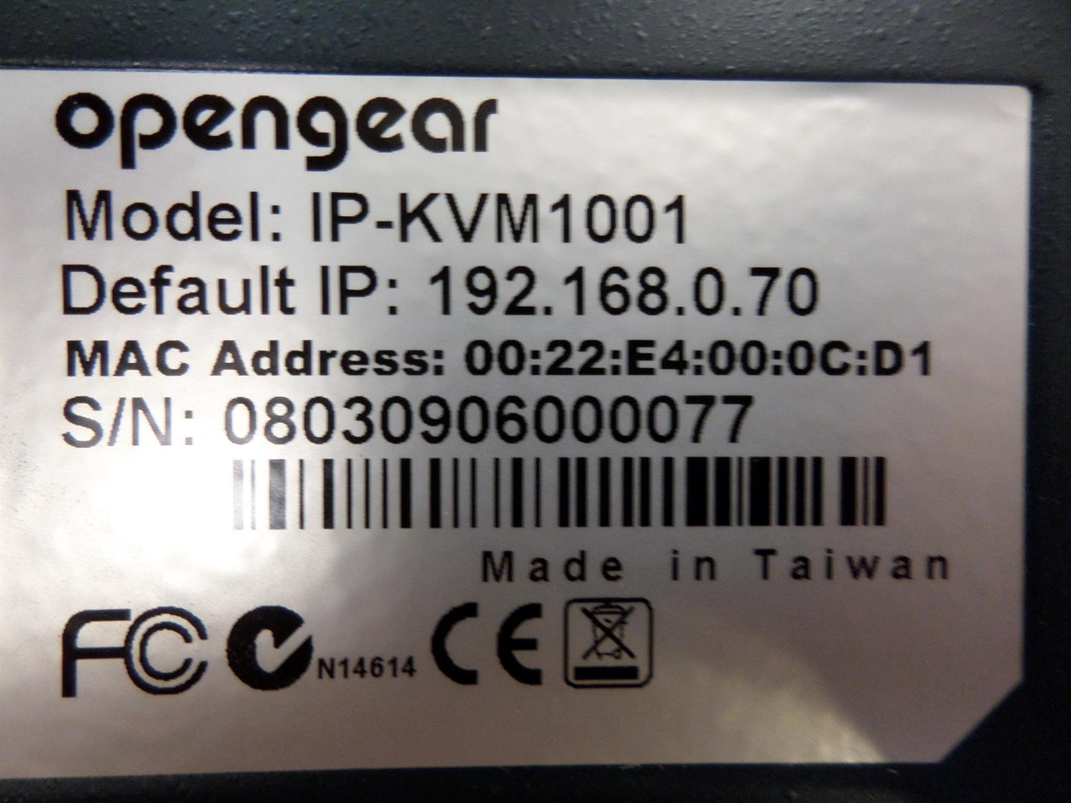 Opengear 1 Port KVM over IP Switch ( IP-KVM1001 IP-KVM1001    Opengear )
