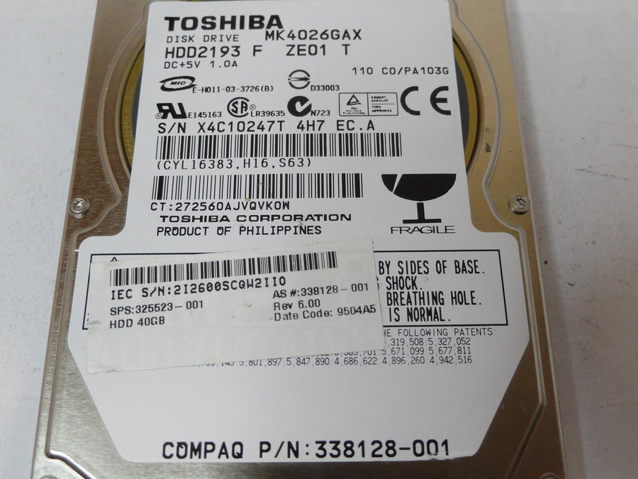 PR23966_HDD2193_Toshiba Compaq 40GB IDE 5400rpm 2.5in HDD - Image2