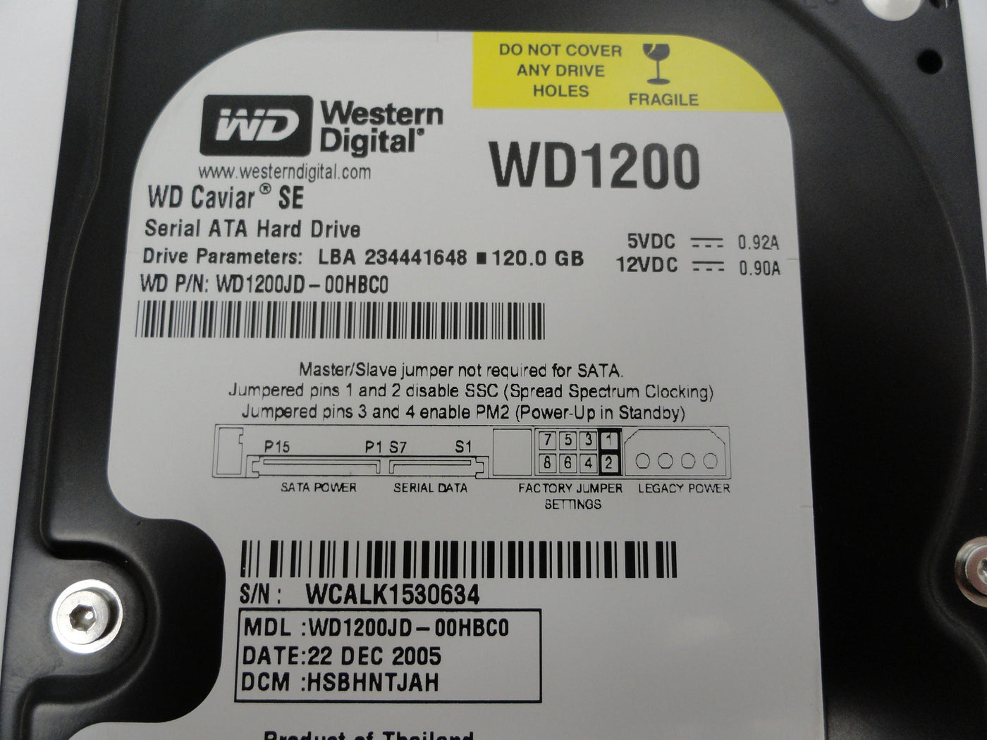 Western Digital 120Gb SATA 7200rpm 3.5in HDD ( WD1200JD WD1200JD-00HBC0 ) USED