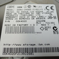 00K4020 - IBM 4.5GB SCSI 80 Pin 7200rpm 3.5in HDD - Refurbished