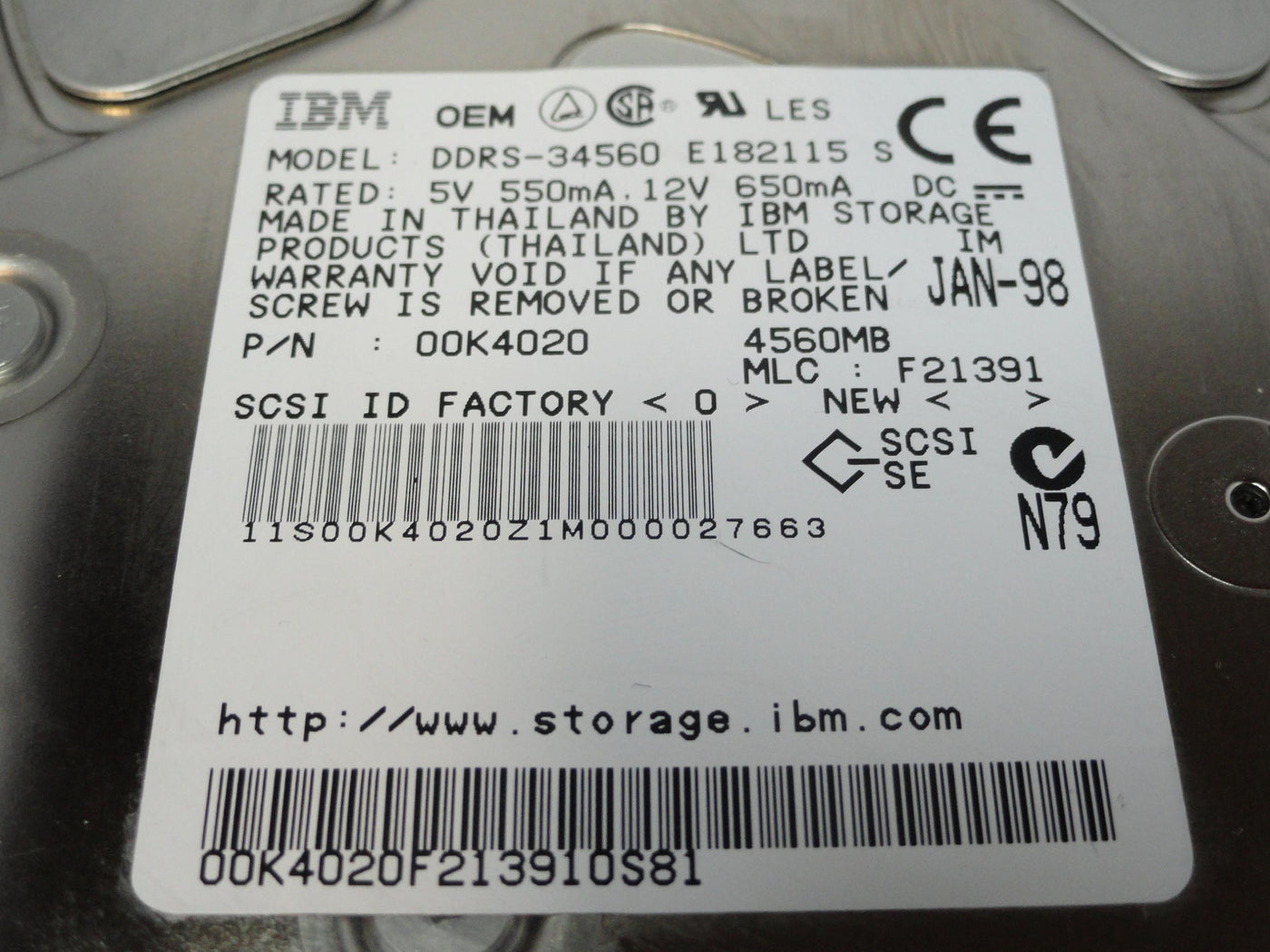 00K4020 - IBM 4.5GB SCSI 80 Pin 7200rpm 3.5in HDD - Refurbished