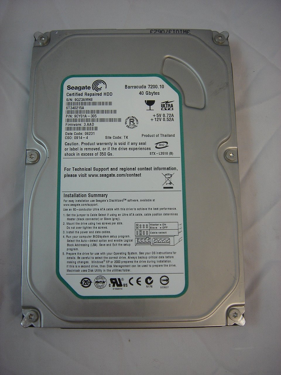 PR00203_9CY01A-305_Seagate 40GB IDE 3.5in HDD - Image2