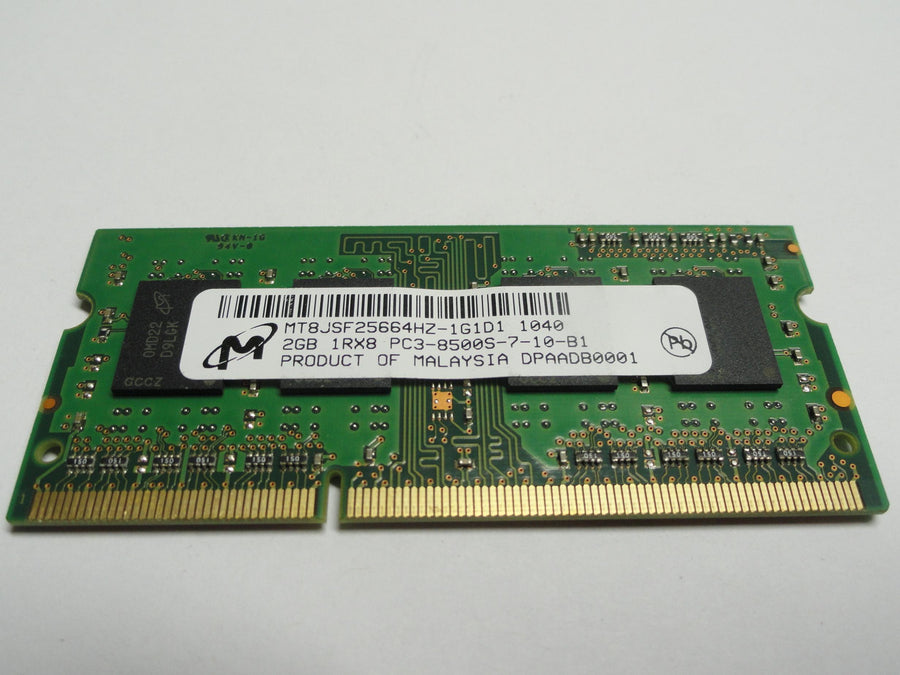 PC3-8500S-7-10-B1 - Micron 2Gb 204 Pin PC3-8500 CL7 DDR3-1066 8c 256x8 1Rx8 1.5V SODIMM Memory Module - Refurbished
