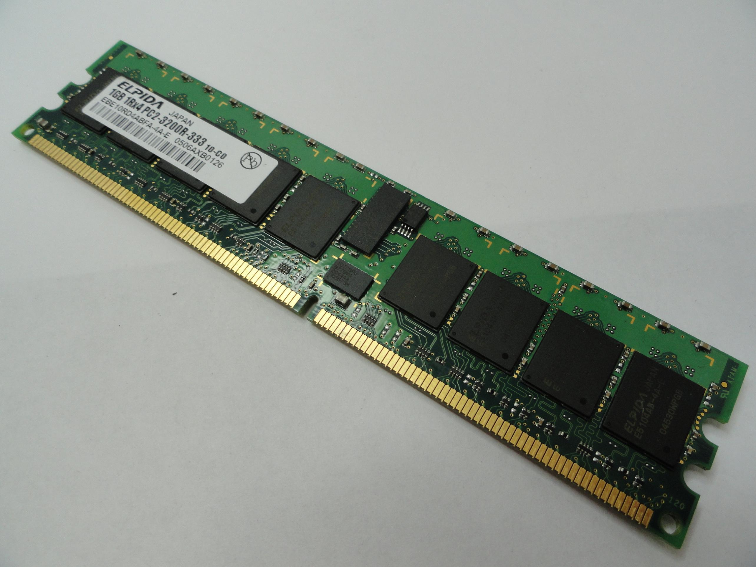 PC2-3200R-333-10-C0 - Elpida 1GB 240p PC2-3200 CL3 18c 128x4 DDR2-400 1Rx4 1.8V ECC RDIMM memory module - Refurbished