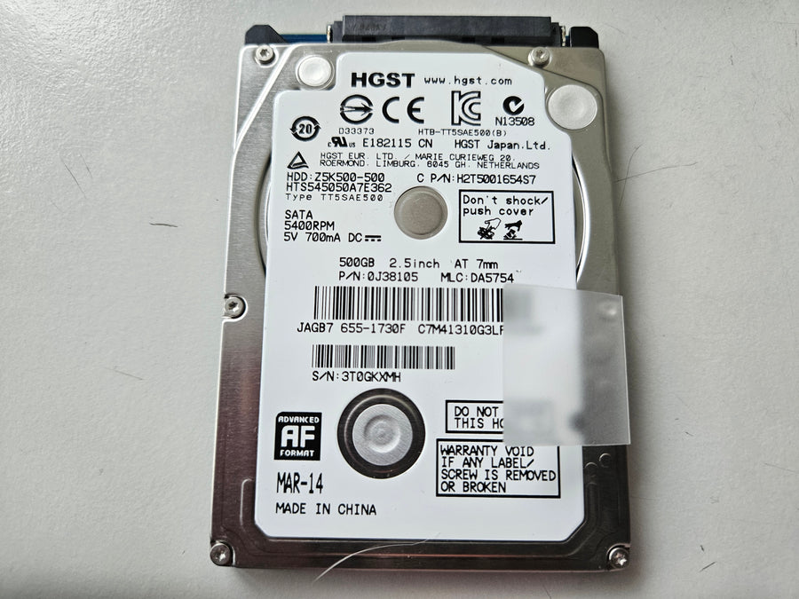 HGST Hitachi 500GB 5400RPM SATA 2.5" HDD ( HTS545050A7E362 0J38105 H2T5001654S7 Z5K500-500 ) REF