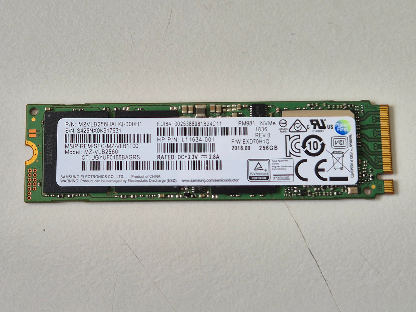 Samsung HP PM981 256GB TLC PCIe 3.0 x4 NVMe M.2 2280 ( MZ-VLB2560 MZVLB256HAHQ-000H1 L22028-002 ) REF