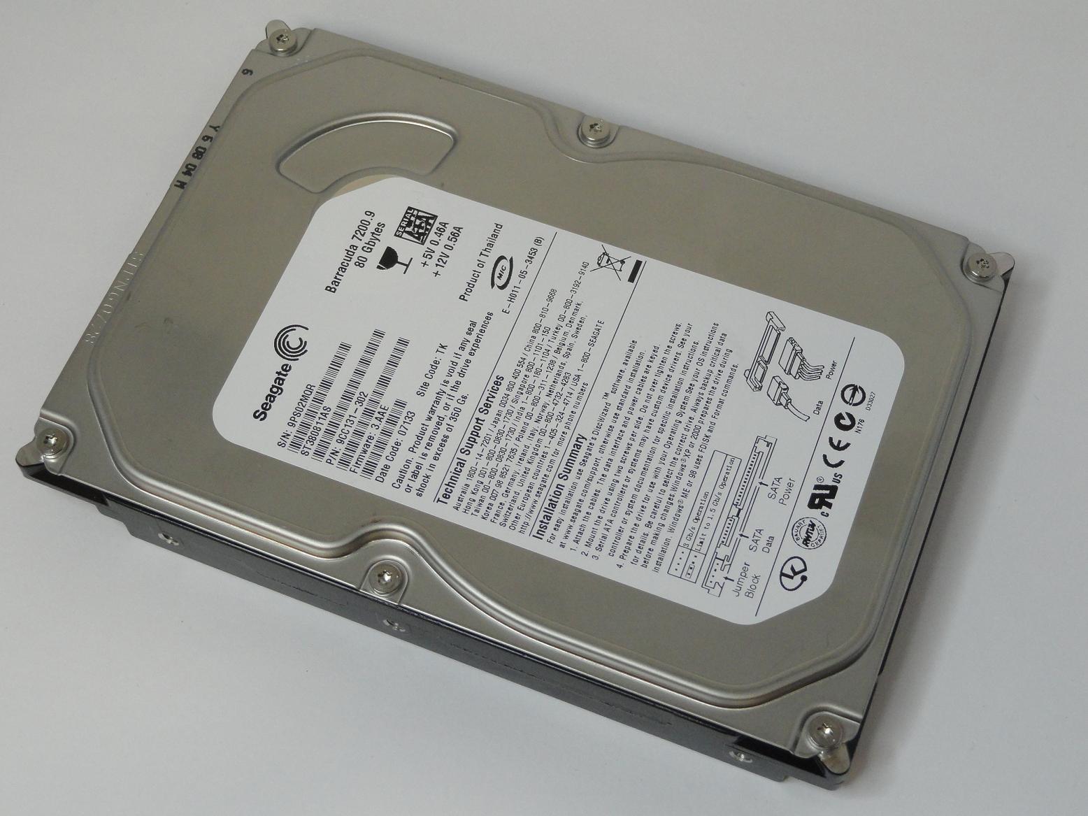 9CC131-302 - Seagate 80GB Sata 7200rpm 3.5in Barracuda 7200.9 HDD - Refurbished