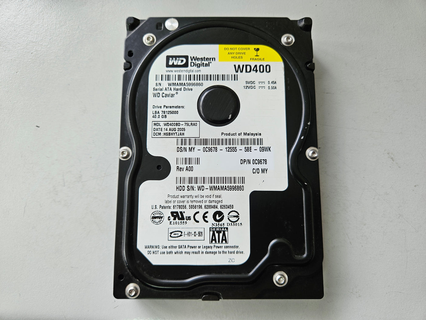 Western Digital Dell 40Gb SATA 7200rpm 3.5in HDD ( WD400 WD400BD-75LRA0 0C9678 ) REF