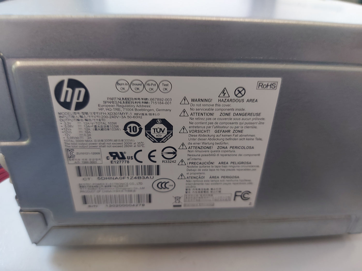 HP FH-XD301MYF-1 300 Watt Atx Power Supply For Hp Pavilion (667892-003)