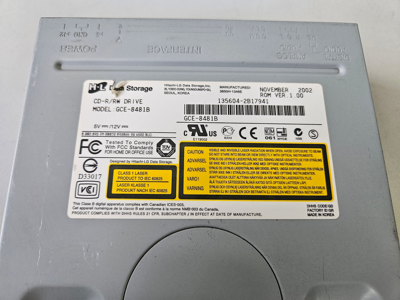H.L Data Storage 48x CD-ROM/RW IDE Drive ( GCE-8481B ) USED