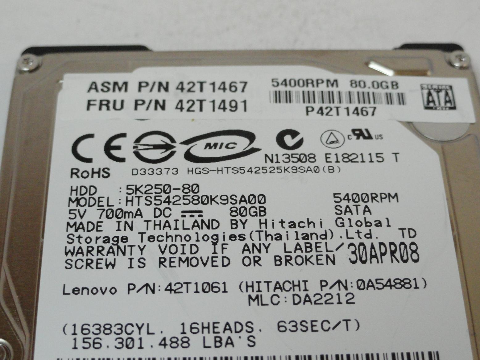 PR24023_0A54881_Hitachi Lenovo 80GB SATA 5400rpm 2.5in HDD - Image3