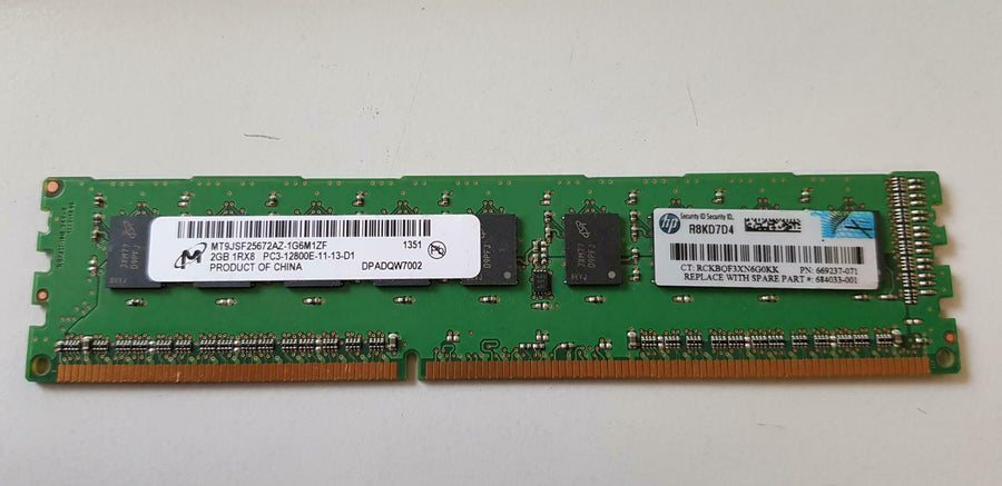 Micron HP 2GB PC3-12800 DDR3-1600MHz ECC Unbuffered CL11 240-Pin DIMM Memory Module ( MT9JSF25672AZ-1G6M1ZF 669237-071 ) REF