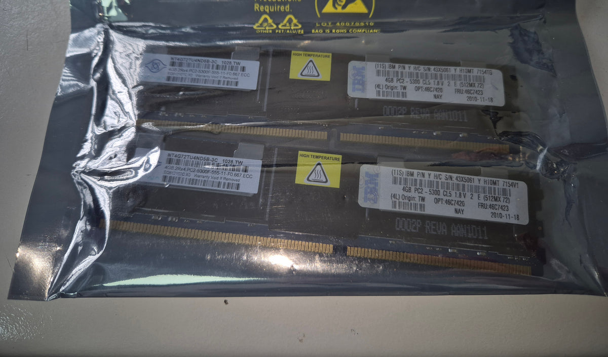 IBM Nanya 8GB Kit (2x4GB) DDR2 SDRAM PC2-5300 667MHz ECC FBDIMM ( 46C7420 NT4G72TU4ND5B-3C 46C7423 ) NOB