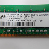 Micron Crucial 512MB PC3200 DDR-400 ECC Reg CL3 184Pin DIMM ( MT18VDDF6472G-40BG3 CT6472Y40B.18LFG4 ) REF