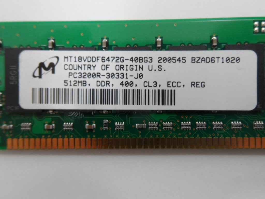 Micron Crucial 512MB PC3200 DDR-400 ECC Reg CL3 184Pin DIMM ( MT18VDDF6472G-40BG3 CT6472Y40B.18LFG4 ) REF