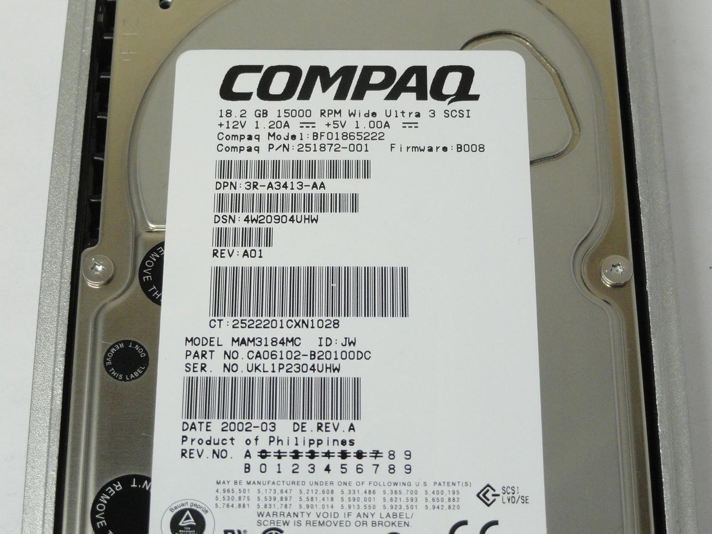 PR21753_CA06102-B20100DC_Fujistu Compaq 18.2GB SCSI 80 Pin 15Krpm 3.5in HDD - Image4