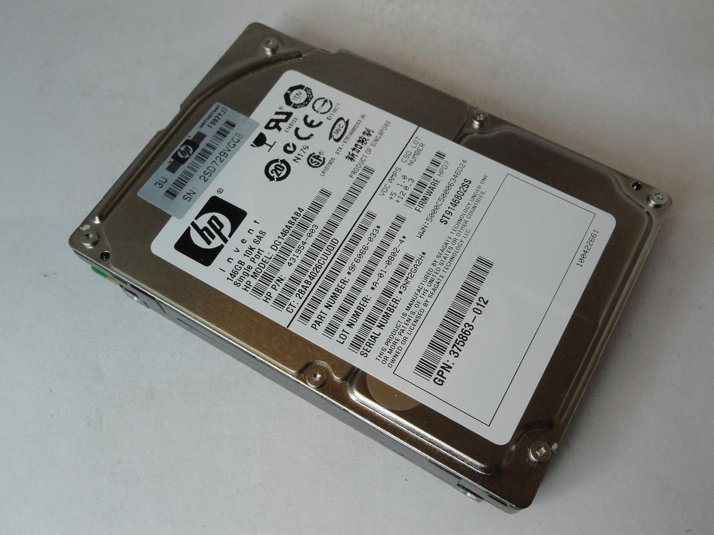 Seagate HP 146GB SAS 10Krpm 2.5in HDD ( 9F6066-033 ST9146802SS 431954-003 DG146ABAB4 375863-012 ) REF
