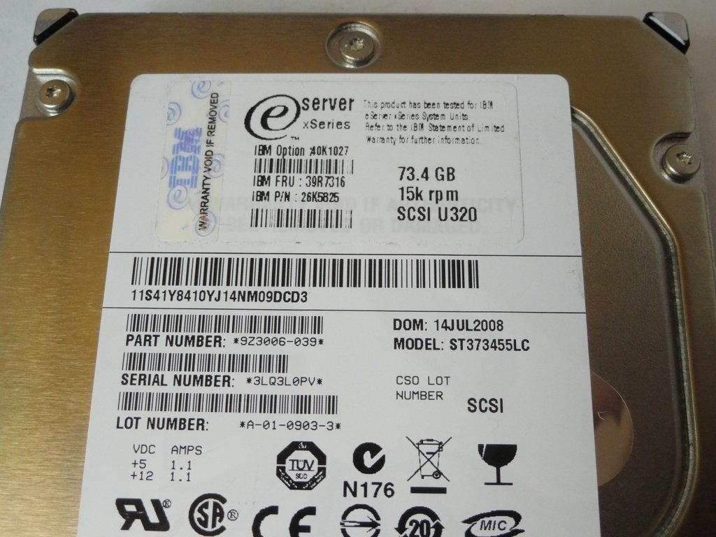9Z3006-039 - Seagate IBM 73.4Gb SCSI 80 Pin 15Krpm 3.5in HDD - Refurbished