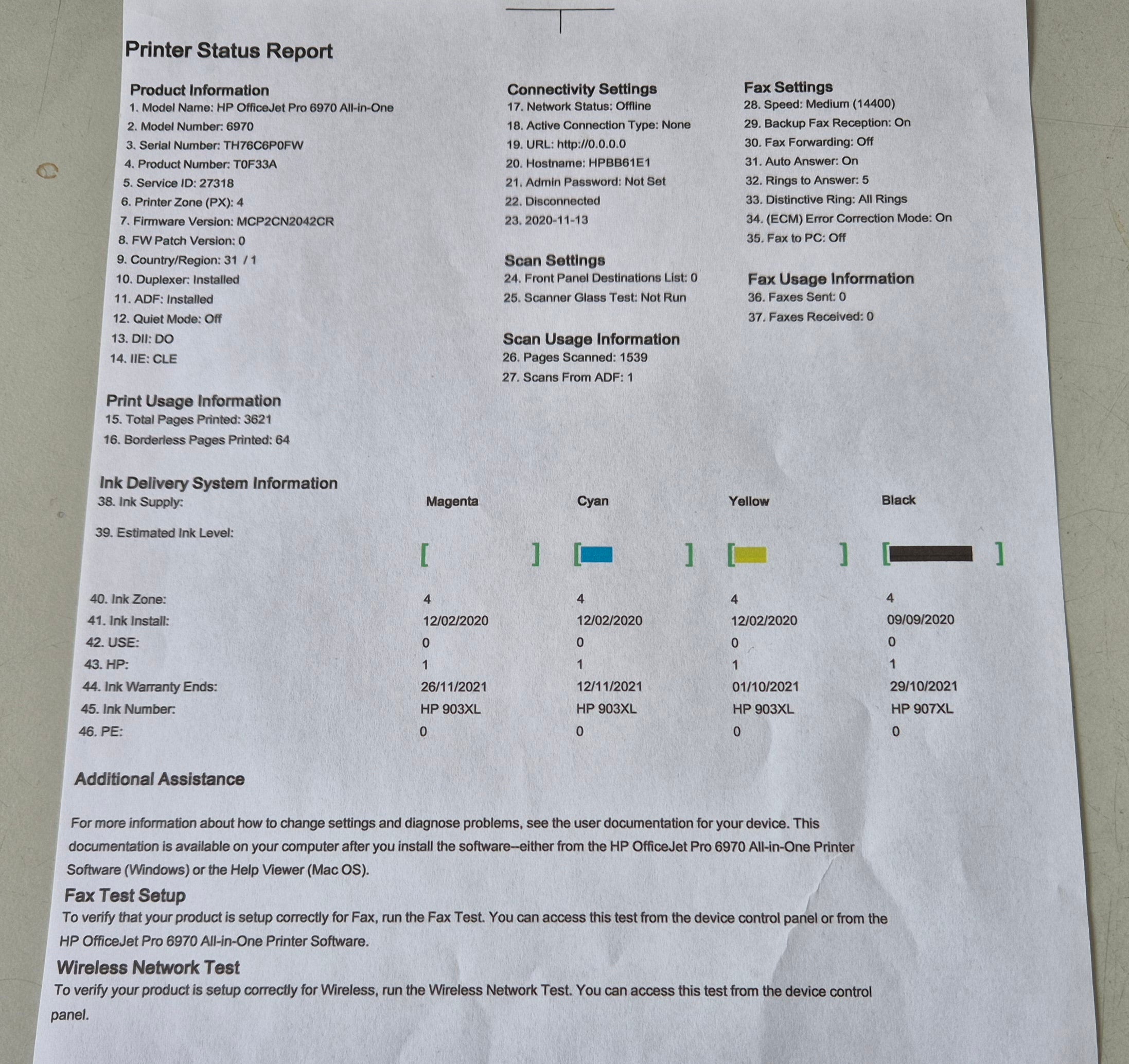 HP OfficeJet Pro 6970 All-In-One Colour Printer ( T0F33A ) USED with original box/inks