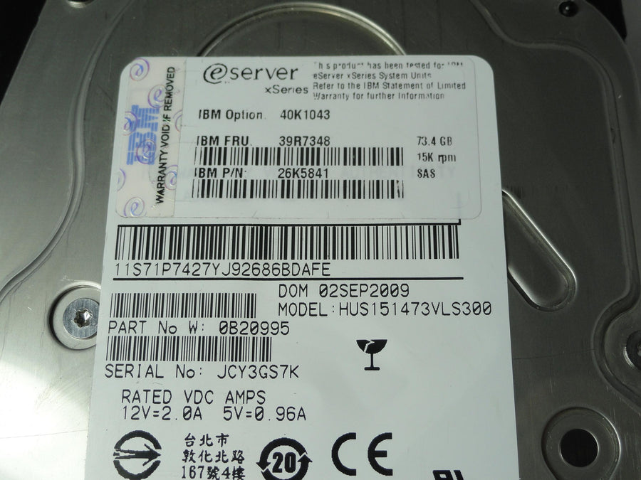 0B20995 - Hitachi IBM 73.4GB SAS 15Krpm 3.5in eServer xSeries HDD in Caddy - Refurbished