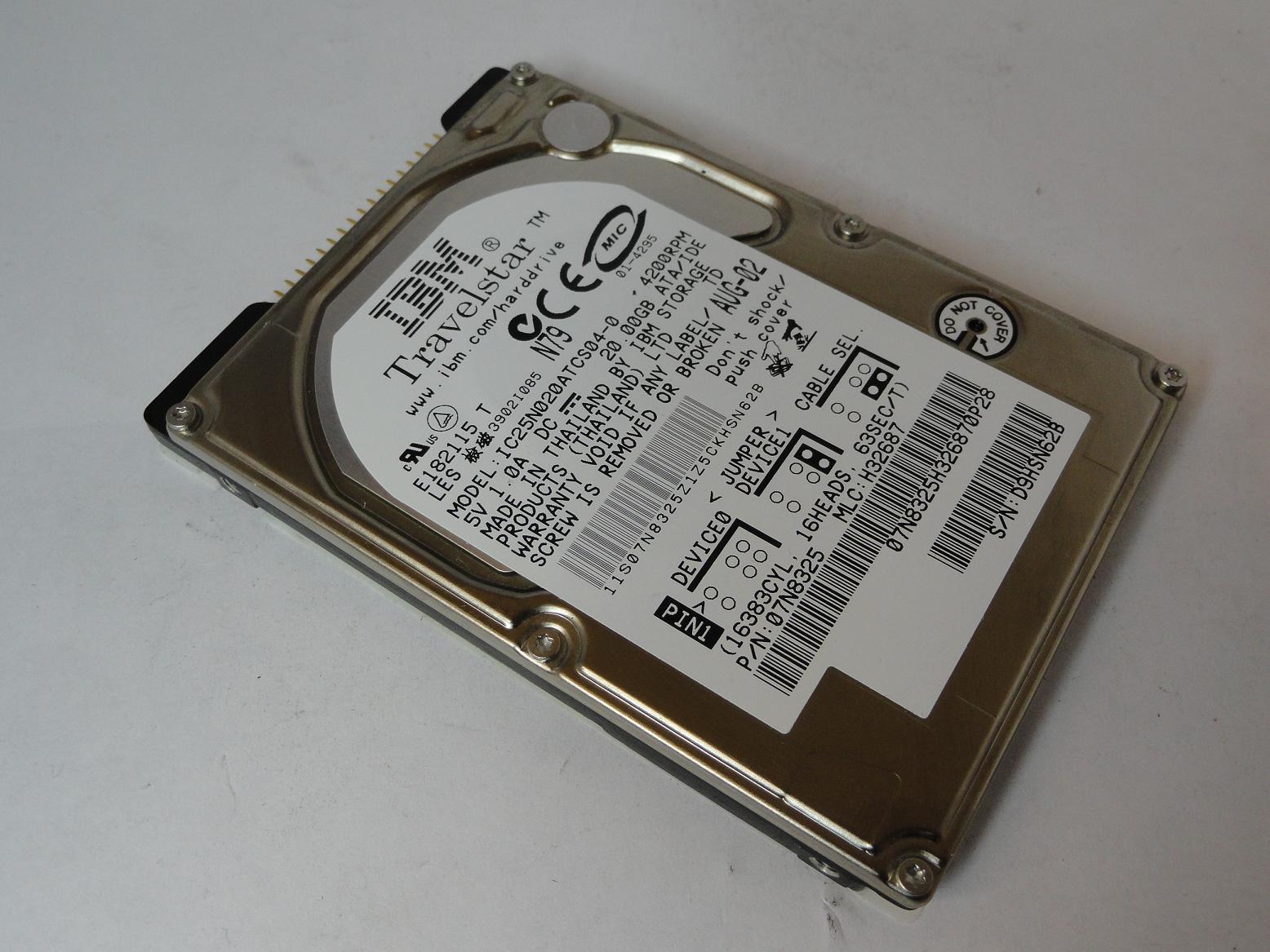 07N8325 - IBM 20GB IDE 4200rpm 2.5in Travelstar HDD - USED