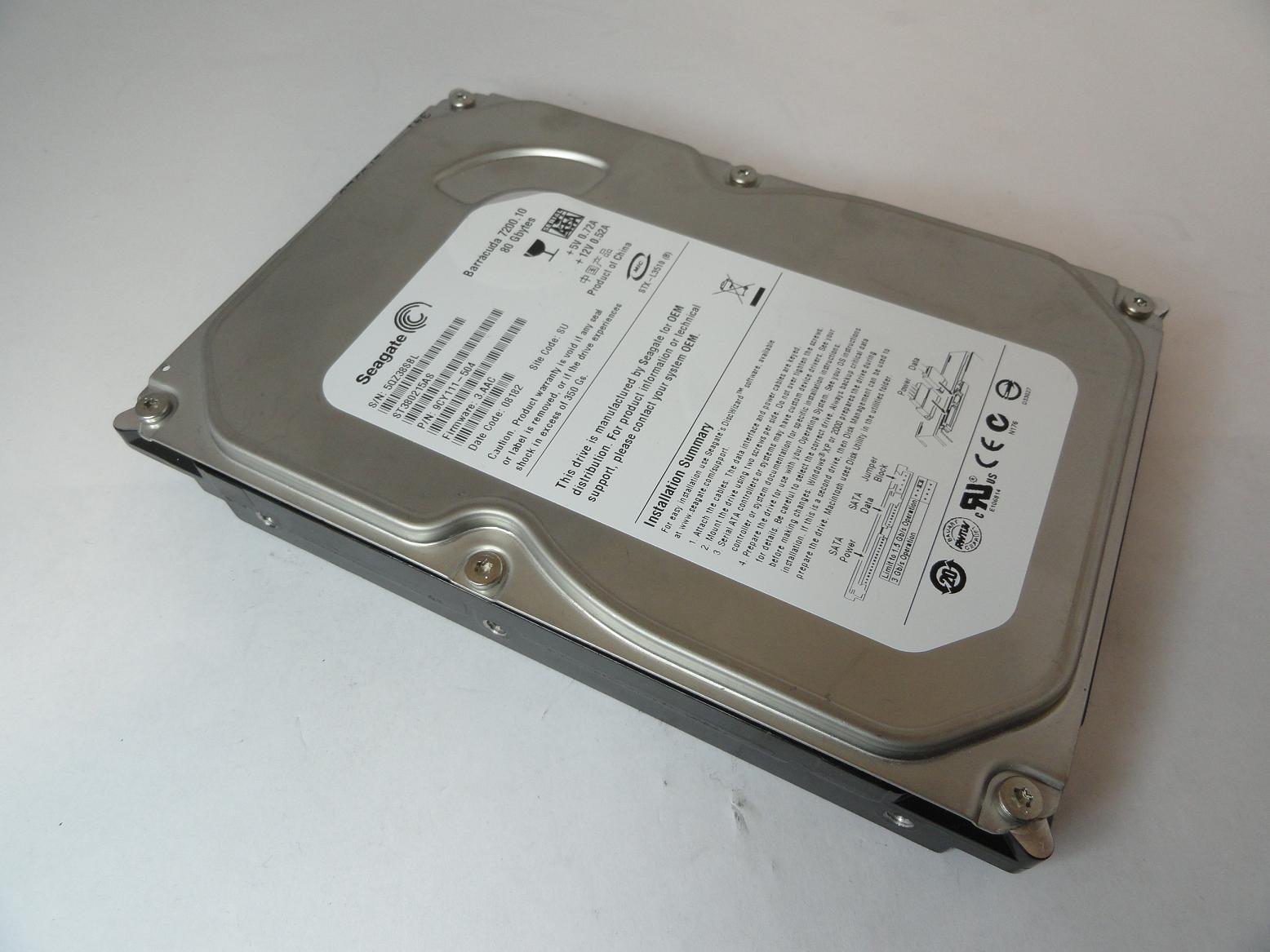 9CY111-504 - Seagate 80GB SATA 7200rpm 3.5in HDD - USED
