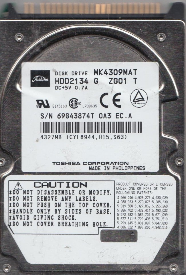 Toshiba 4.3GB IDE 4200rpm 2.5in HDD ( HDD2134 MK4309MAT ) REF