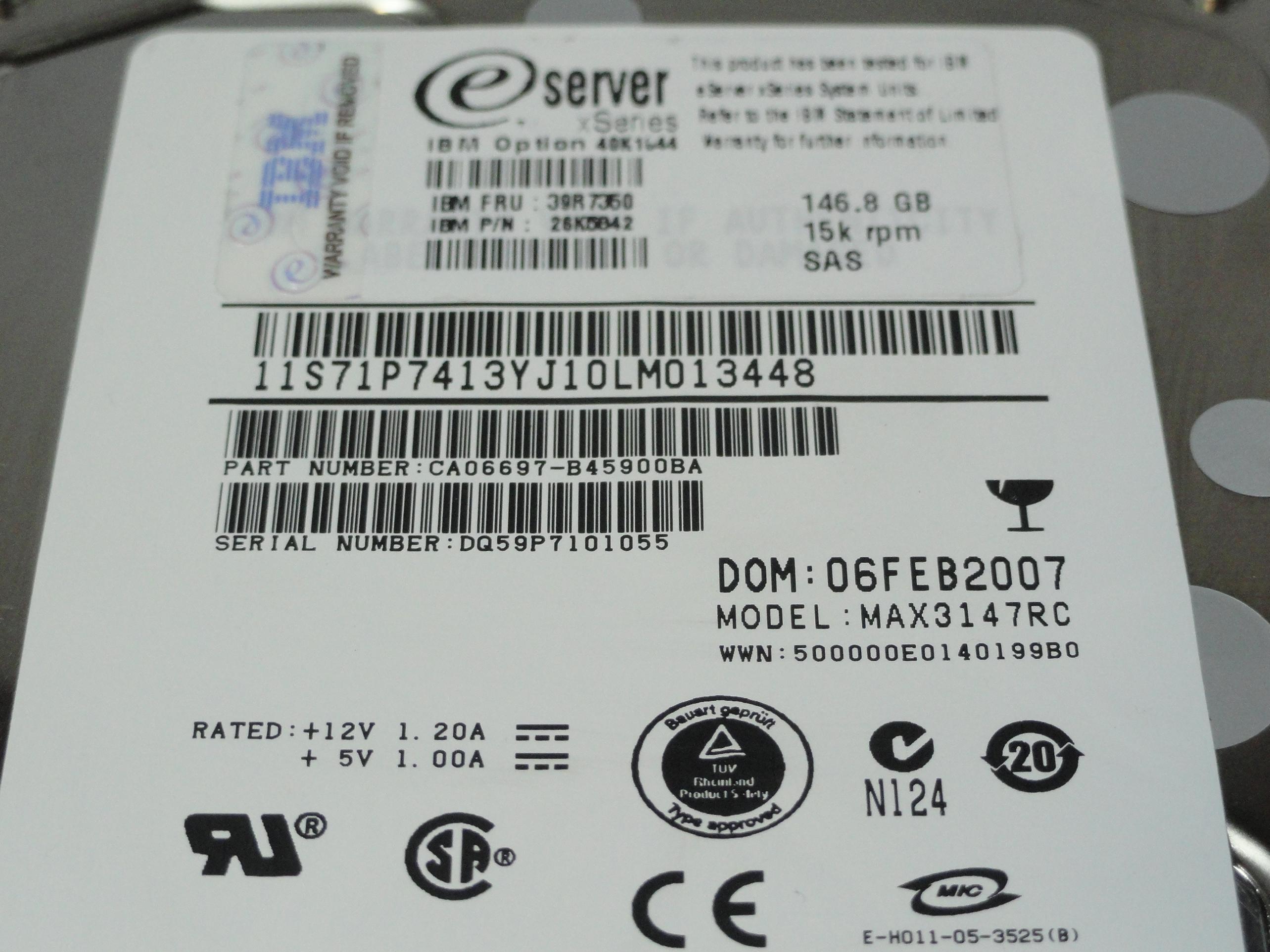 CA06697-B45900BA - Fujitsu IBM 146.8GB SAS 80 Pin 15Krpm 3.5in eServer xSeries HDD in Caddy - Refurbished