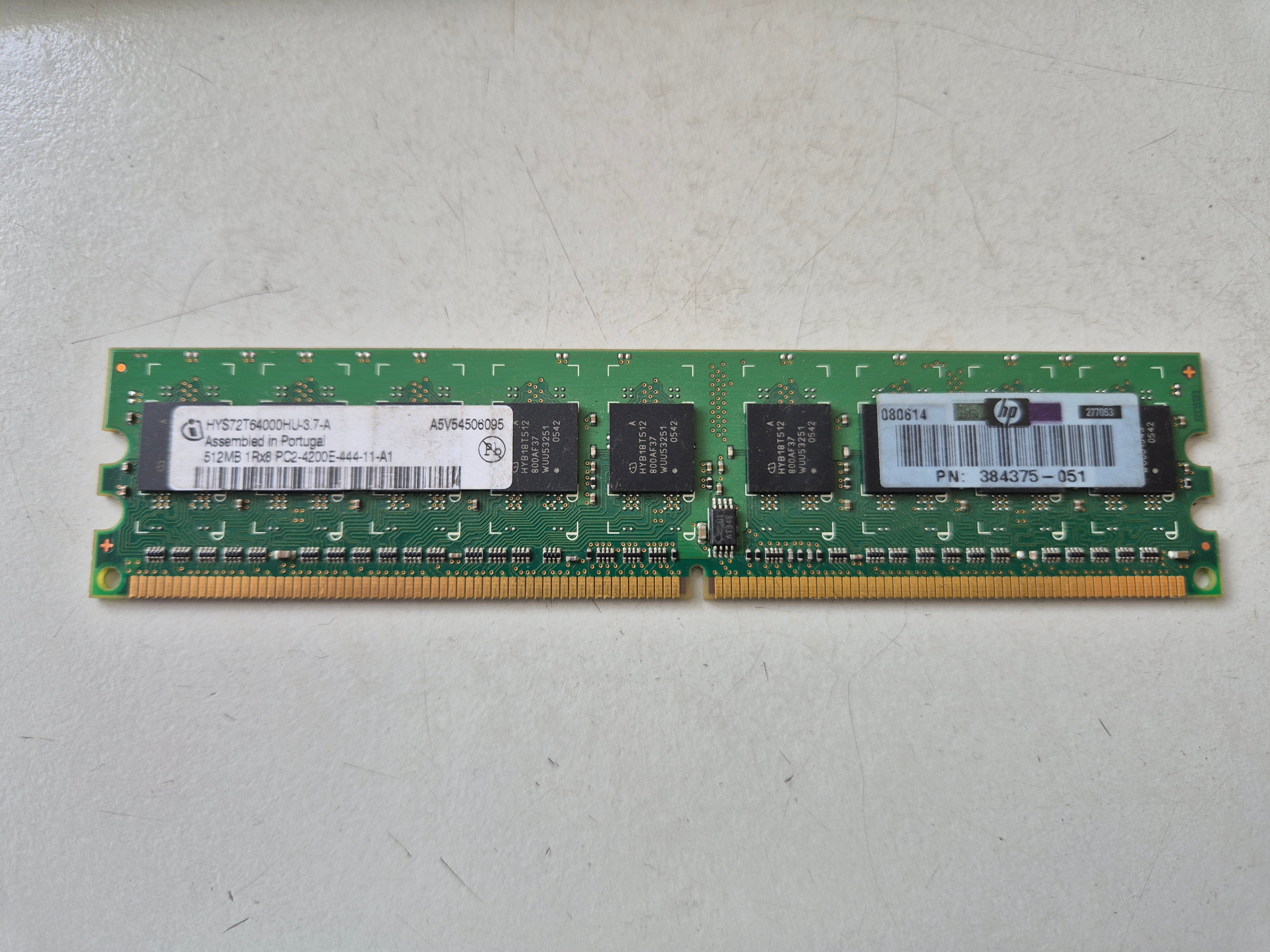 Infineon HP 512MB PC2-4200 DDR2-533MHz ECC Unbuffered CL4 240-Pin DIMM ( HYS72T64000HU-3.7.A 384375-051 ) REF