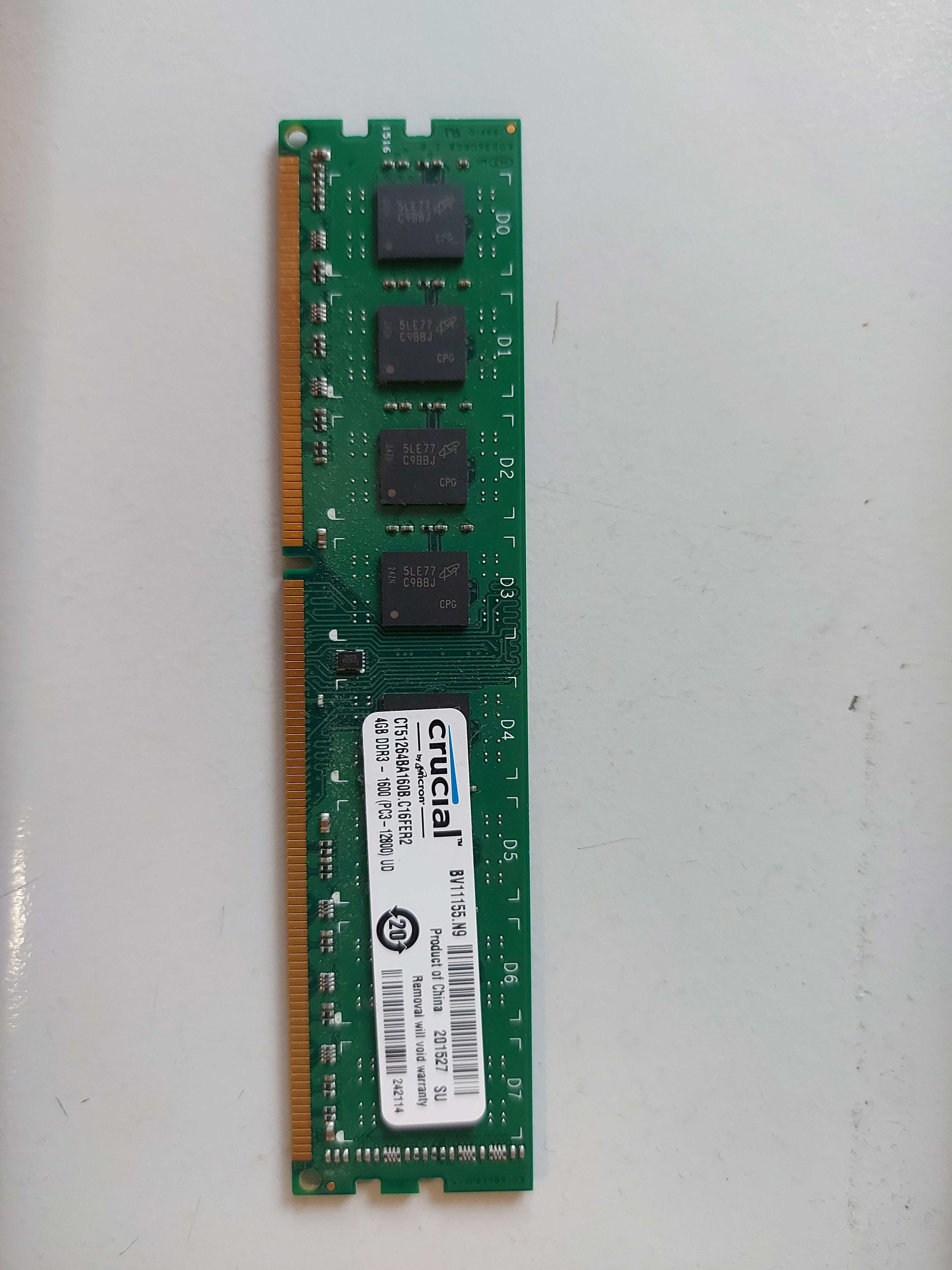 Crucial 4GB PC3-12800 DDR3 nonECC Unbuffered CL11 DIMM CT51264BA160B.C16FER2