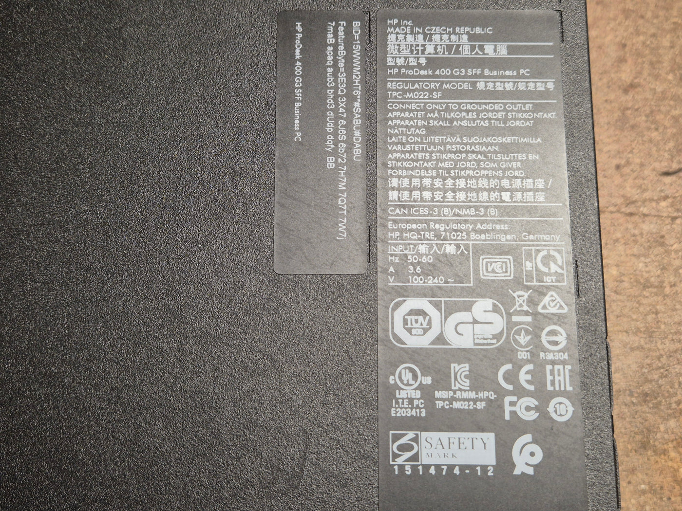 HP ProDesk 400 G3 SFF 250GB SSD 8GB RAM i5-6500 3.2GHz Win10 PC - NO DVD ( W4A90ET#ABU ) USED