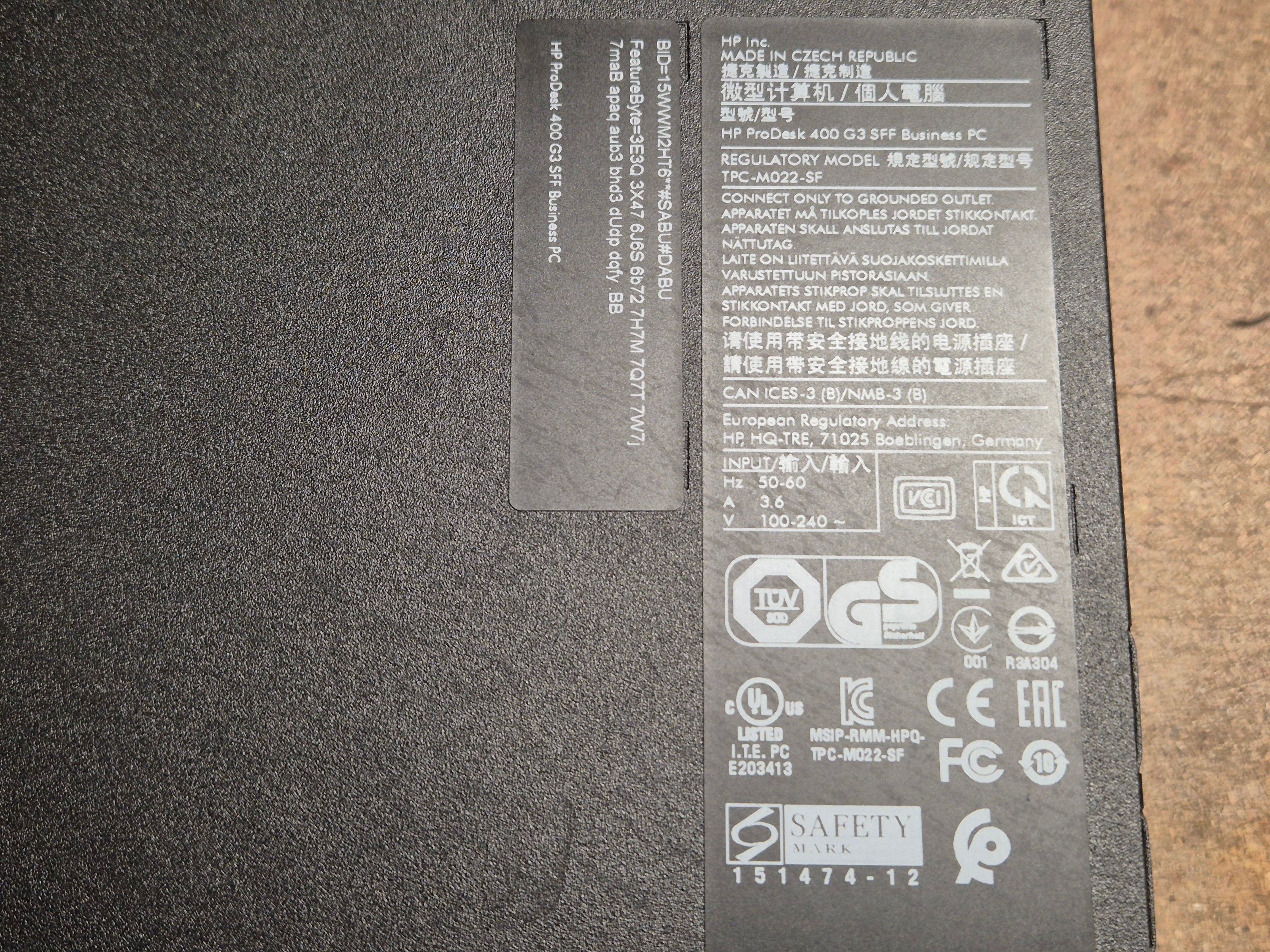 HP ProDesk 400 G3 SFF 250GB SSD 8GB RAM i5-6500 3.2GHz Win10 PC - NO DVD ( W4A90ET#ABU ) USED