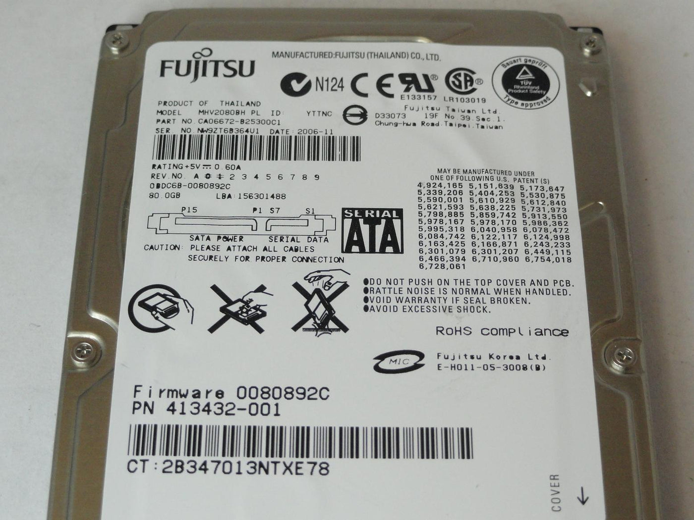CA06672-B25300C1 - Fujitsu HP 80GB SATA 5400rpm 2.5in HDD - Refurbished
