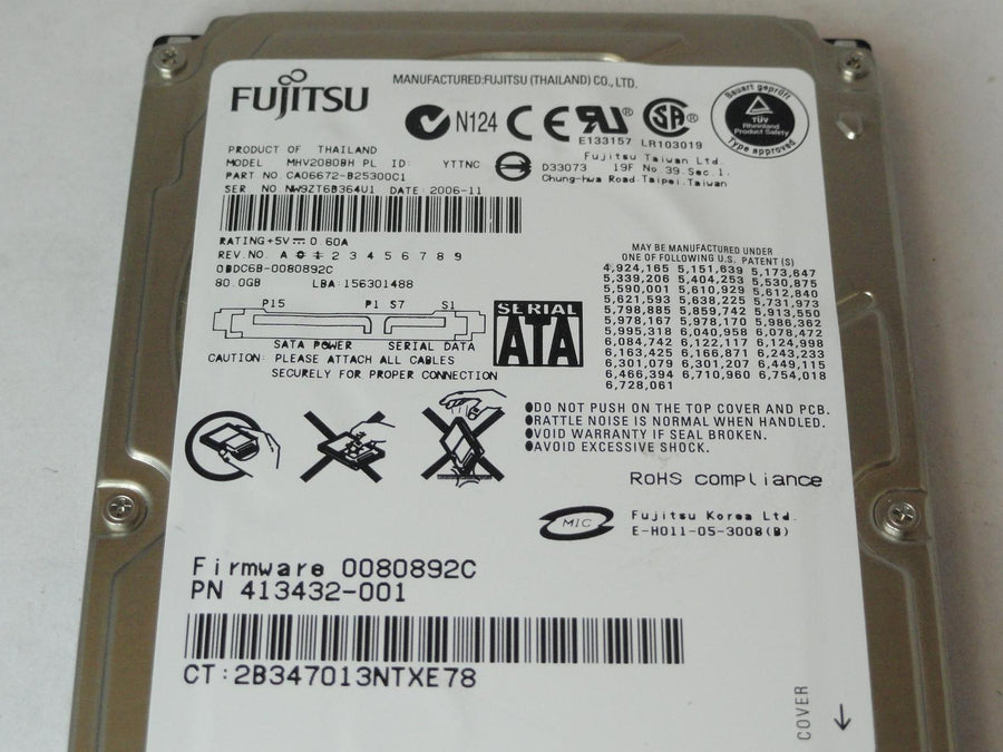 CA06672-B25300C1 - Fujitsu HP 80GB SATA 5400rpm 2.5in HDD - Refurbished