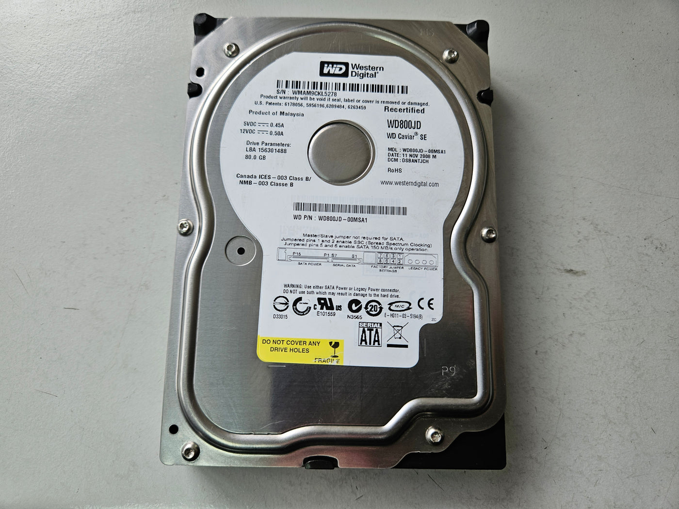 Western Digital 80GB SATA 7200rpm 3.5in RECERTIFIED HDD ( WD800JD-00MSA1 ) REF