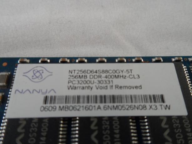 NT256D64S88COG-5T - Nanya 256MB  PC3200 DDR SDRAM 400Mhz CL3 PC MEMORY - NEW