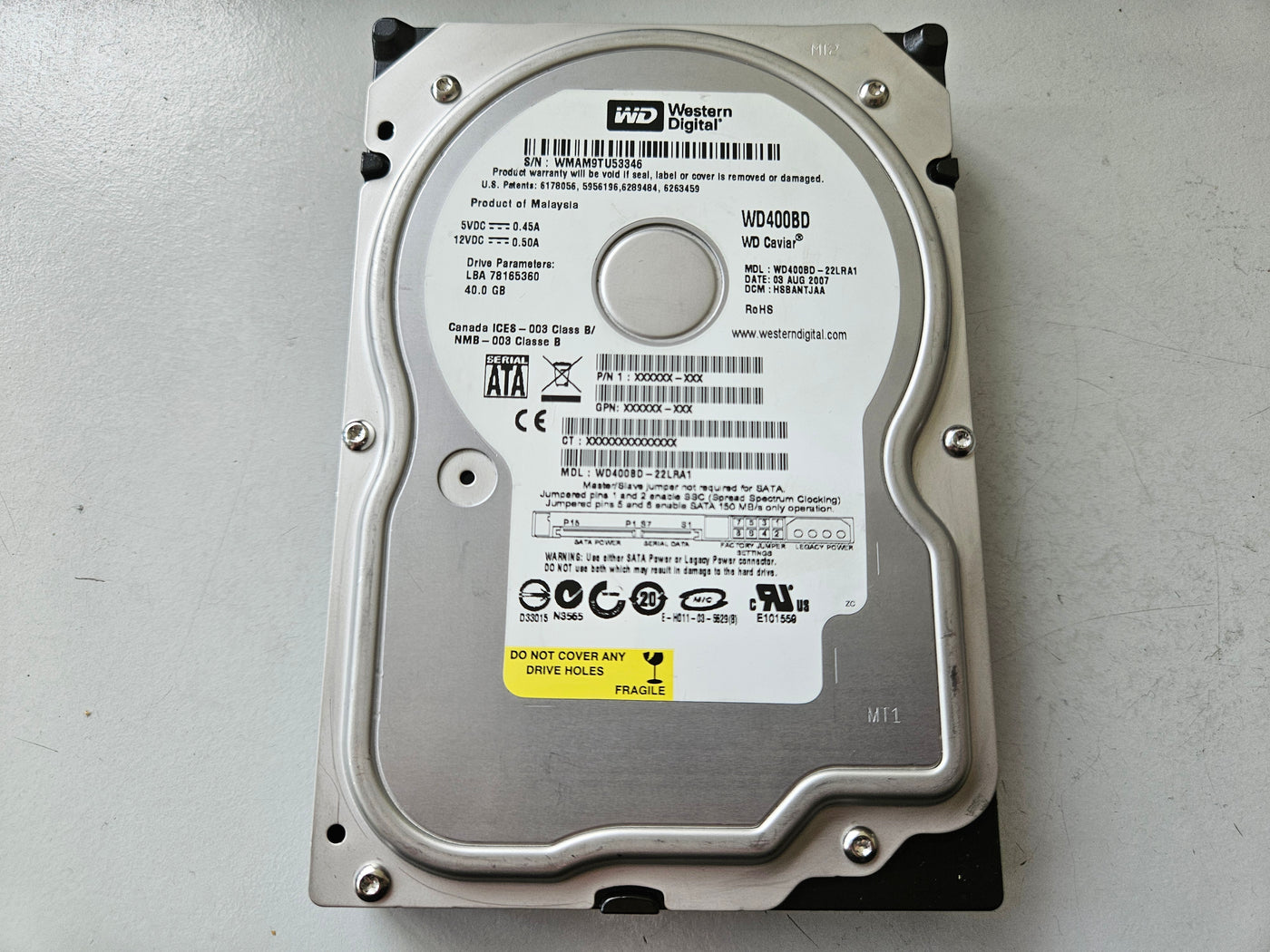 Western Digital 40GB SATA 7200rpm 3.5in HDD ( WD400BD-22LRA1 ) REF