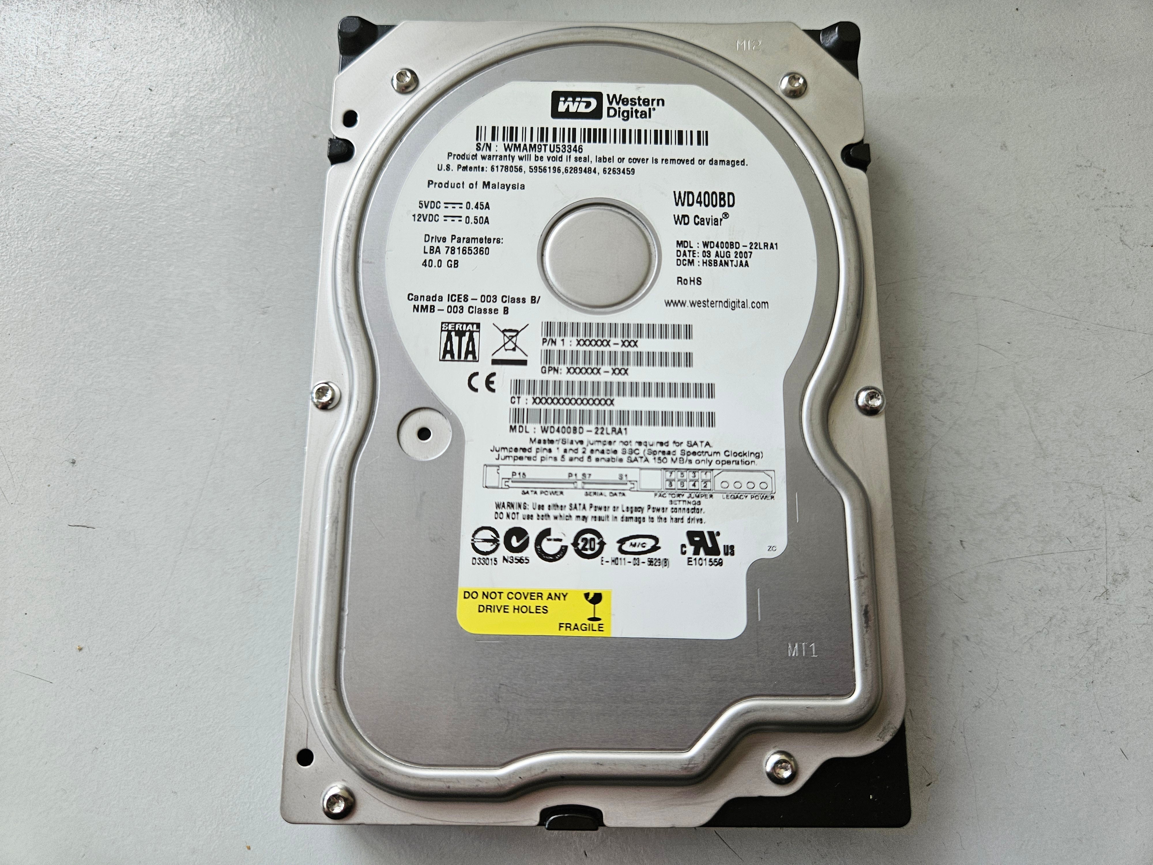 Western Digital 40GB SATA 7200rpm 3.5in HDD ( WD400BD-22LRA1 ) REF