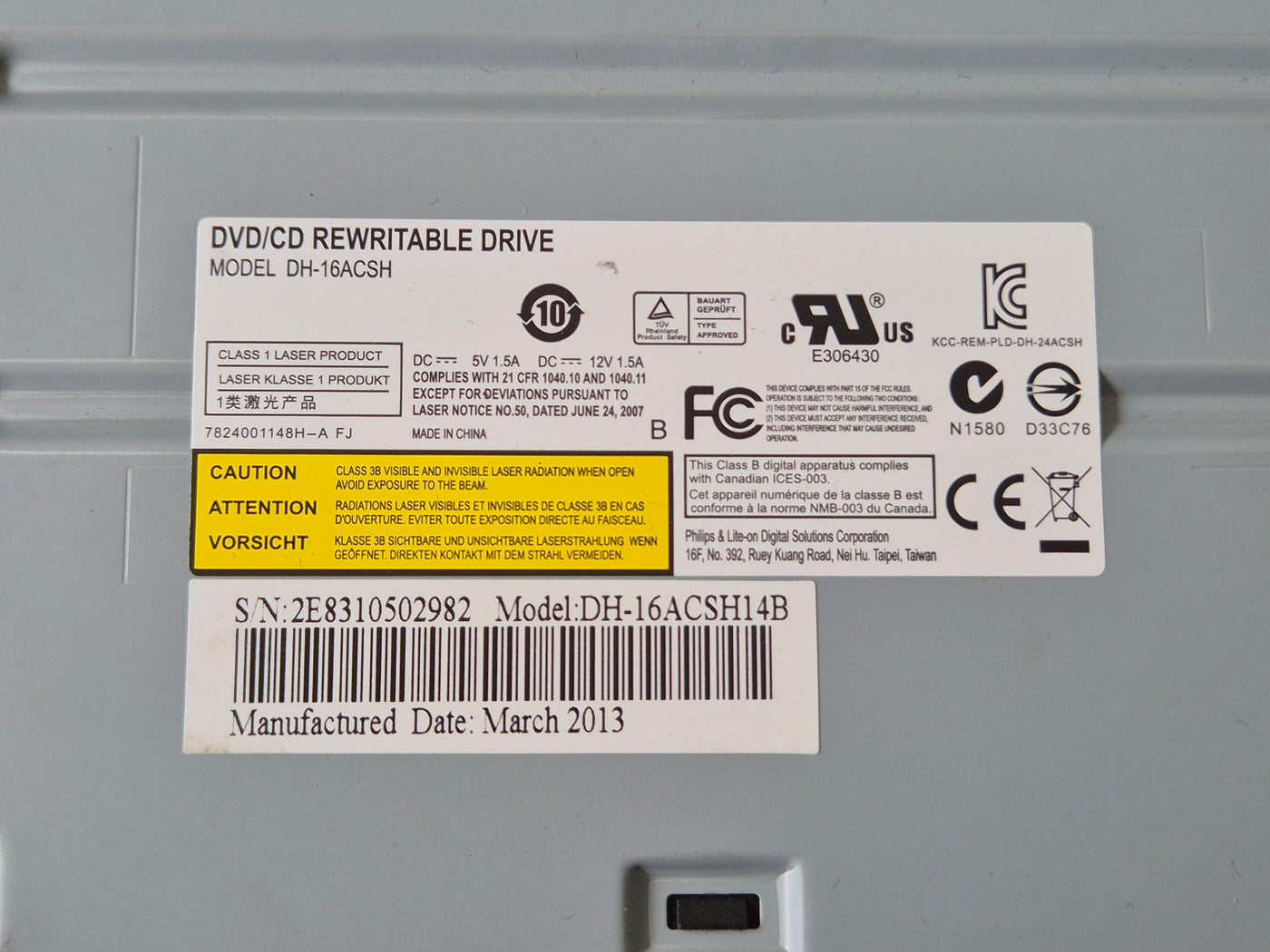 Philips DH-16ACSH 16x SATA DVD-RW CD-RW Drive ( DH-16ACSH14B ) USED