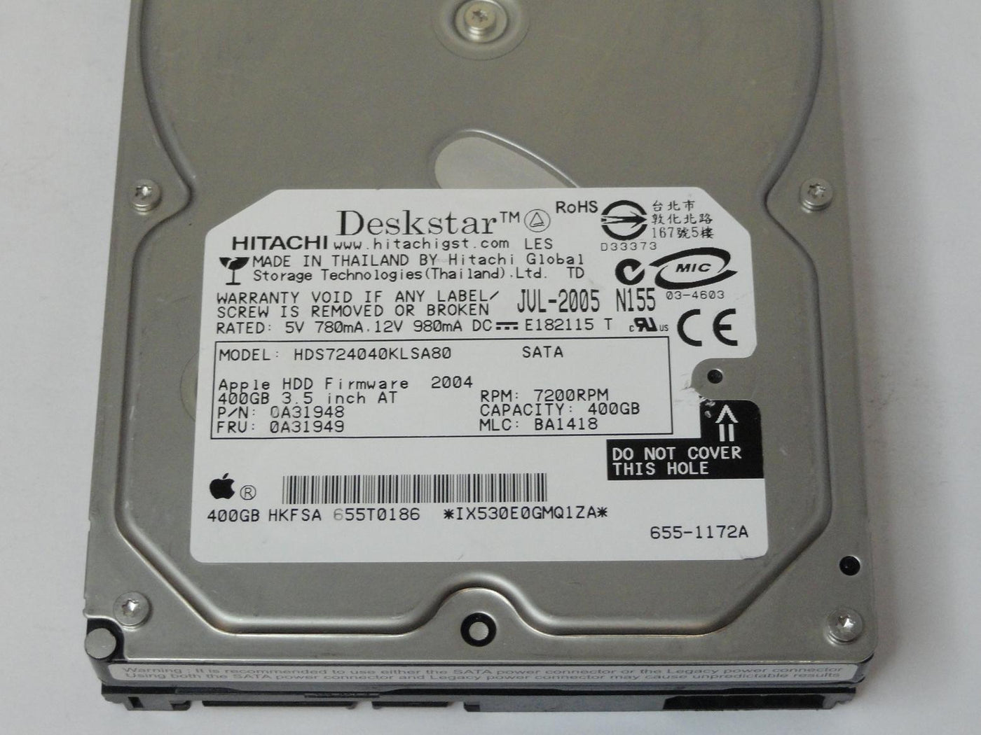 PR25148_0A31948_Hitachi Apple 400GB SATA 7200rpm 3.5in HDD - Image3