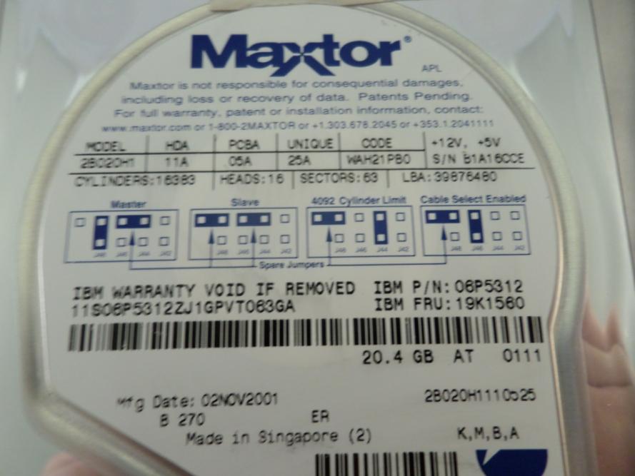 Maxtor 20GB IDE 5400rpm 3.5in HDD ( 2B020H1 ) REF