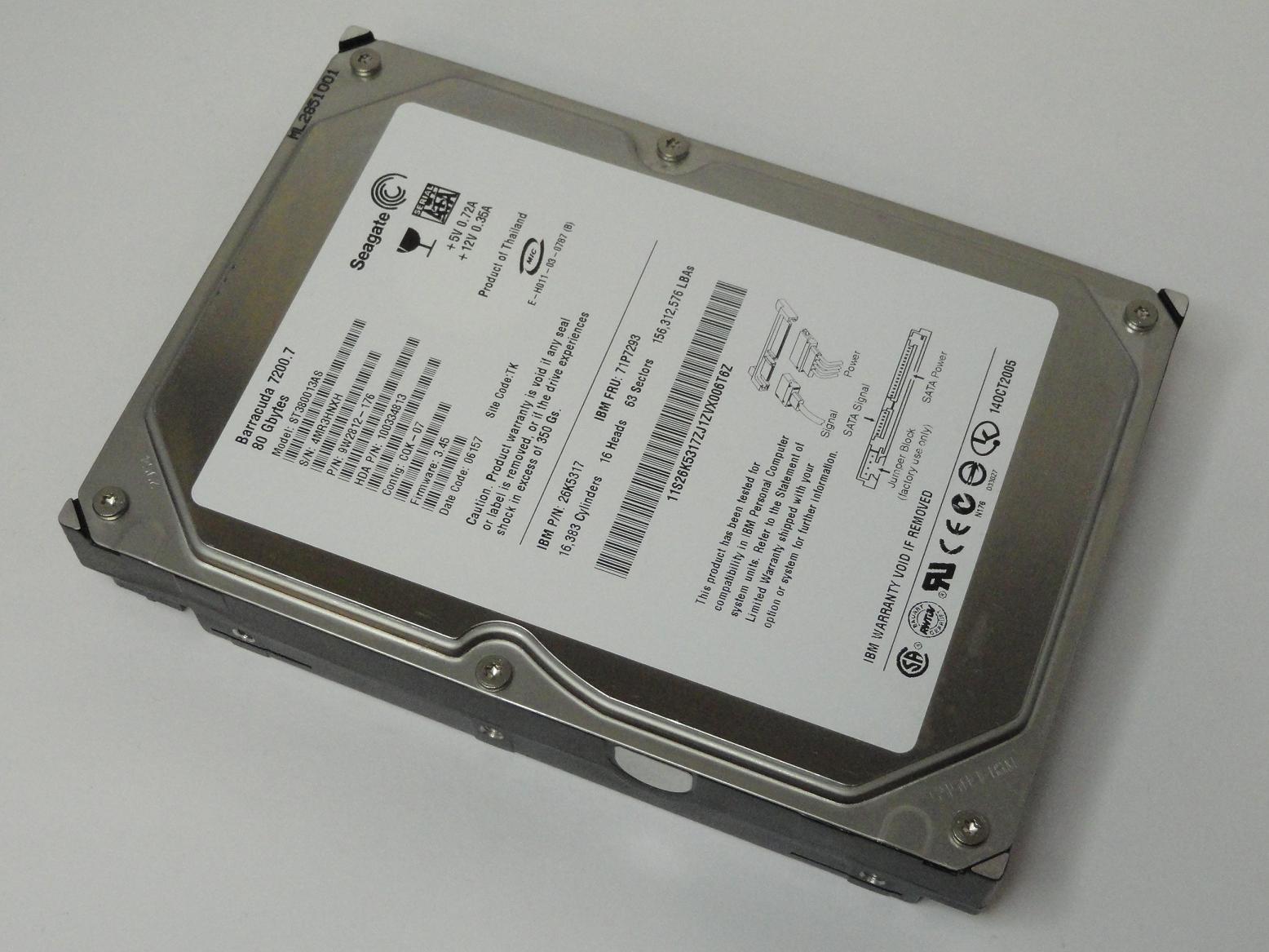 9W2812-176 - Seagate IBM 80GB SATA 7200rpm 3.5in Barracuda 7200.7 HDD - Refurbished