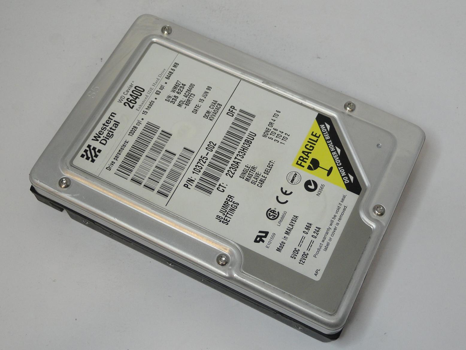 Western Digital HP 6.4GB 5400RPM 3.5" IDE HDD ( 103725-002 AC26400-60RTT3 ) USED