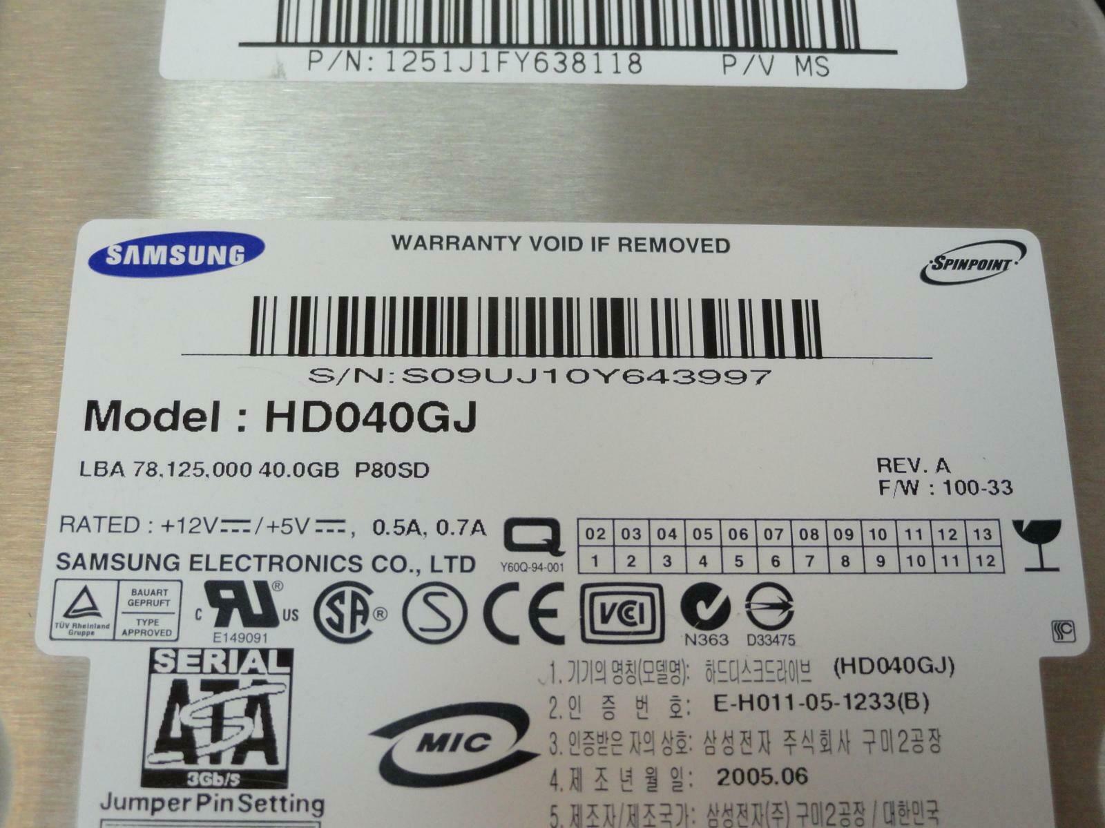 Samsung Dell 40GB SATA 7200rpm 3.5in HDD ( HD040GJ DC072 0DC072 ) REF