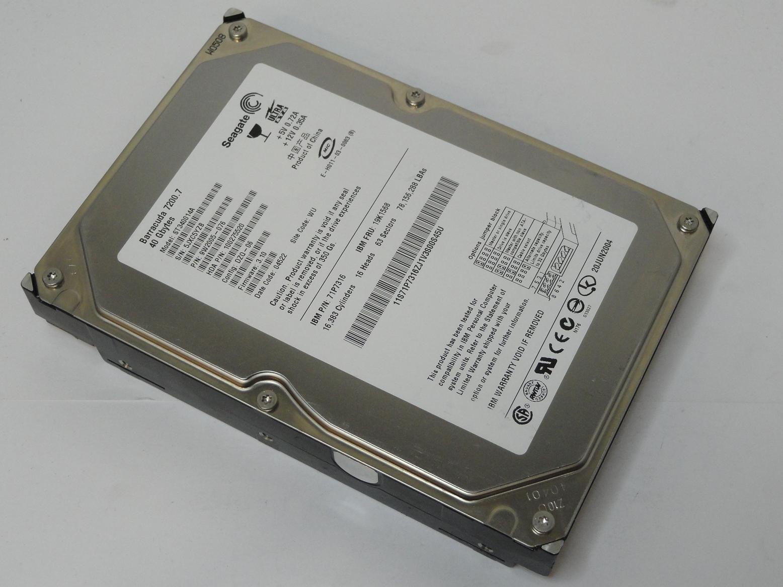 9W2005-076 - Seagate IBM 40Gb IDE 7200rpm 3.5in HDD - Refurbished