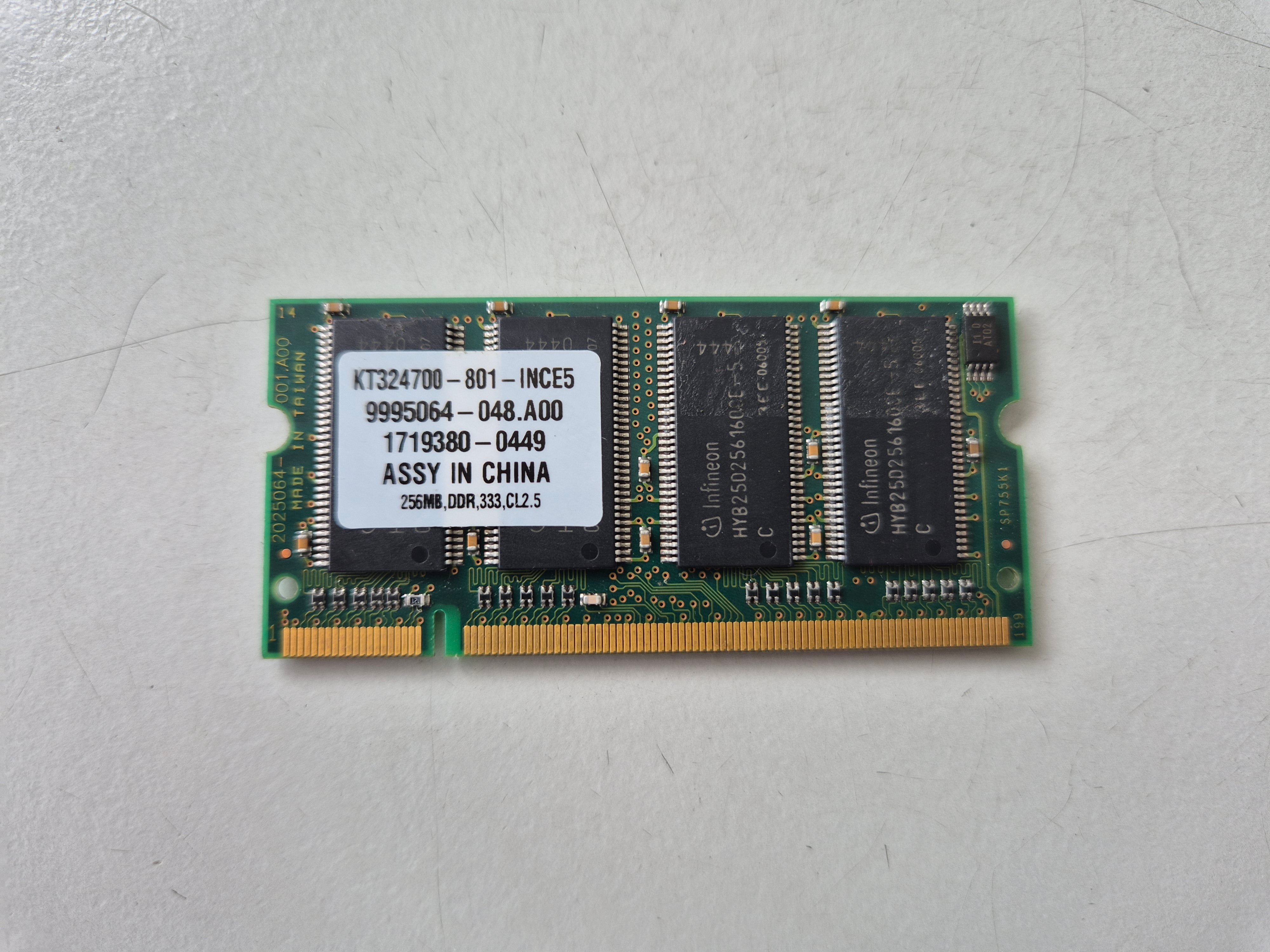 Kingston 256MB DDR-333MHz PC-2700 non-ECC Unbuffered CL2.5 200-Pin SoDimm ( KT324700-801-INCE5 9995064-048.A00 ) REF
