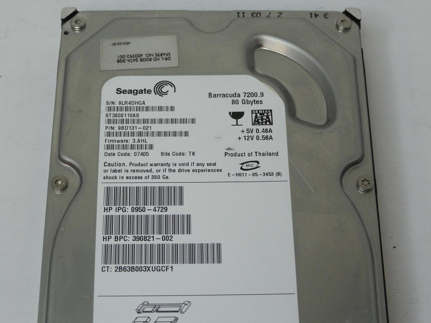 Seagate HP 80GB SATA 7200rpm 3.5in HDD ( ST3808110AS 432392-001 9BD131-021 390821-002 0950-4729 ) REF