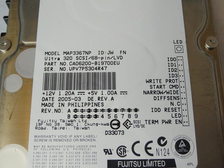 Fujitsu 36GB SCSI 68 Pin 10Krpm 3.5in HDD ( CA06200-B19700EU MAP3367NP ) REF